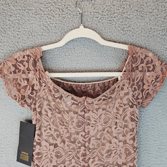 Maria Bonita Womens Lace Overlay Evening Dress Sz M Sand Color Stretch Body hug - Picture 8 of 12